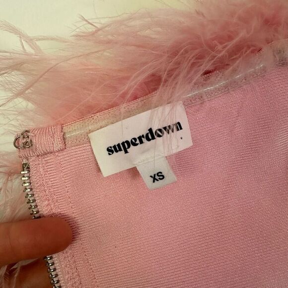 Superdown Ramona Feather Trim Bustier Top in Blush Pink - Picture 7 of 11